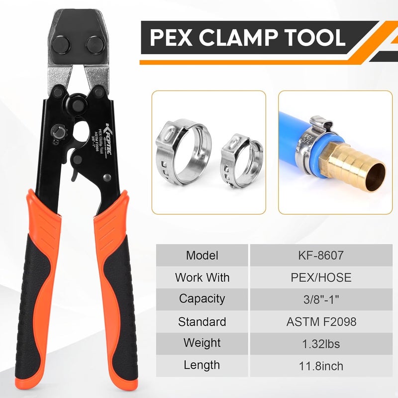 KF CPTEC PEX Clamp Tool for 1/2 inch and 3/4 inch PEX clamp rings - Pipe clamp crimping tools for 3/8 to 1 inch PEX cinch clamps, PEX clamp pliers - Image 2